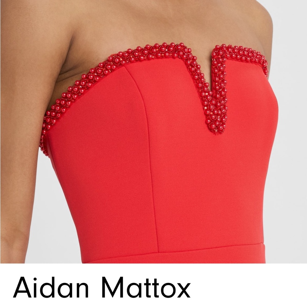 Aidan Mattox Red Beaded Strapless Dress size 6 altered to fit 32D, waist 26/27
